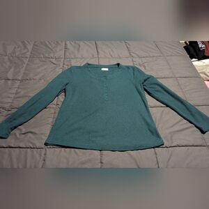 Maurices 24/7 Deep Teal Thermal/Waffle Long Sleeve Large Top